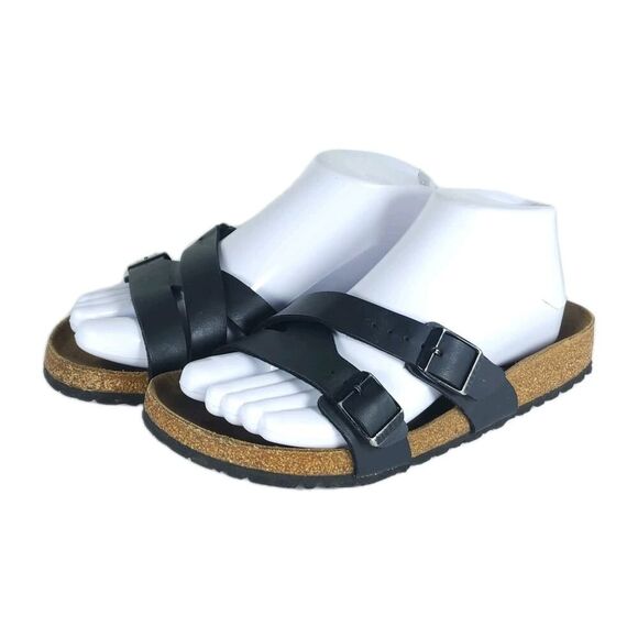 Birkenstock Women's Yao US6 EU37 Black Birko-Flor Strappy Slide sandals - Picture 1 of 16